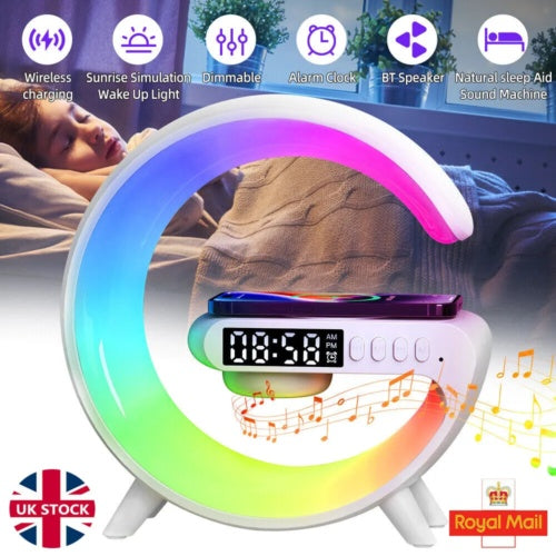 3in1 Smart G Lamp Bluetooth Speaker Wireless Charger RGB Alarm Clock Night Light